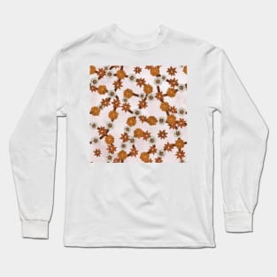 Caramel Peanute Foliage Pattern Long Sleeve T-Shirt